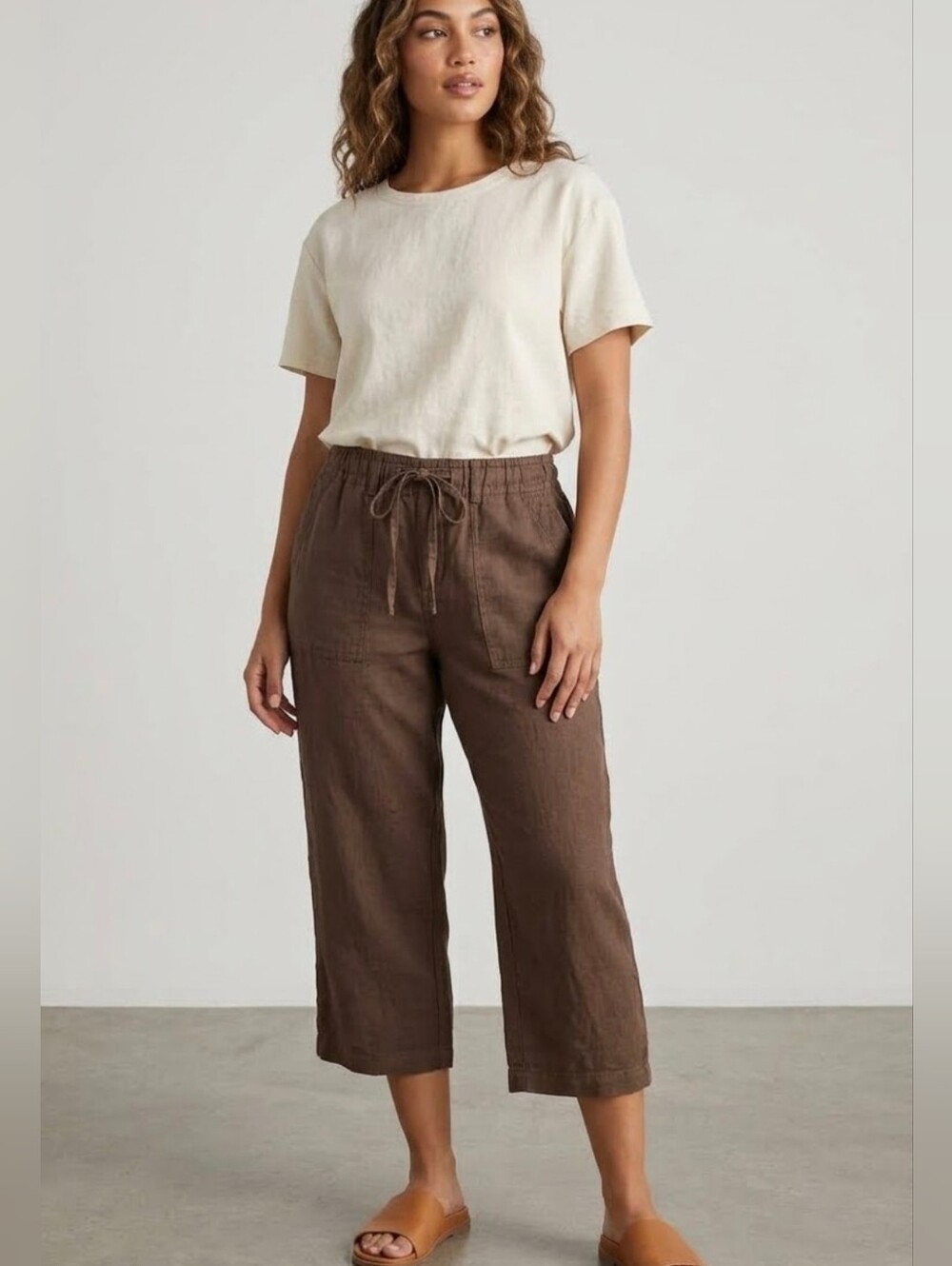 Liz Claiborne Linen Capri Cropped Brown Pants Size 4 Liz Wear Cargo Crop Jeans